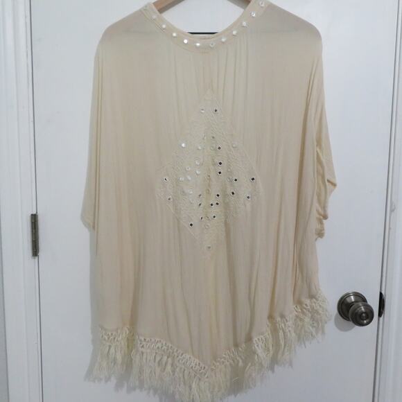 American Eagle Womens Sz M Cream Open Front Boho Kimono Short Cardigan Beachy - Picture 2 of 9